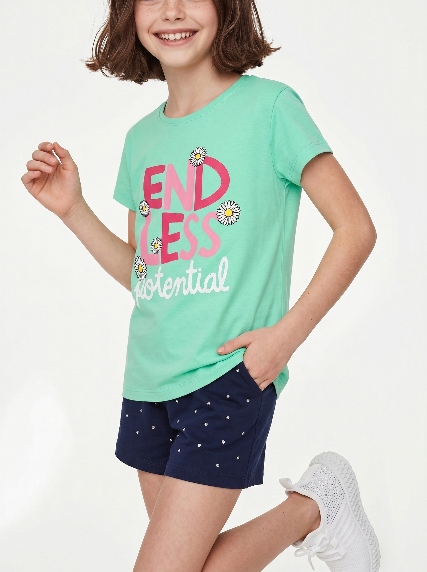 T-shirt mezza manica bambina con spacchetto - Verde acqua