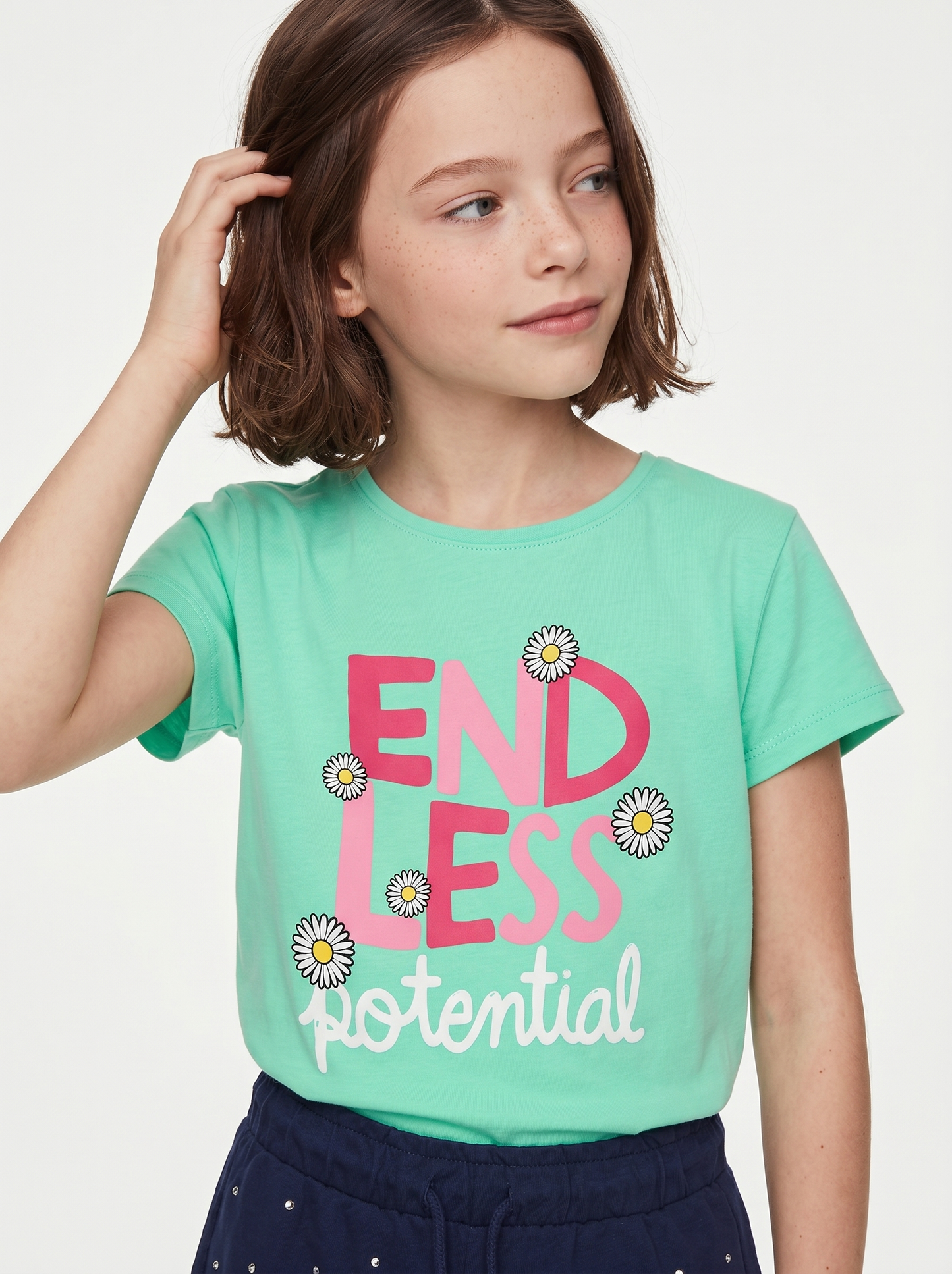 T-shirt mezza manica bambina con spacchetto - Verde acqua