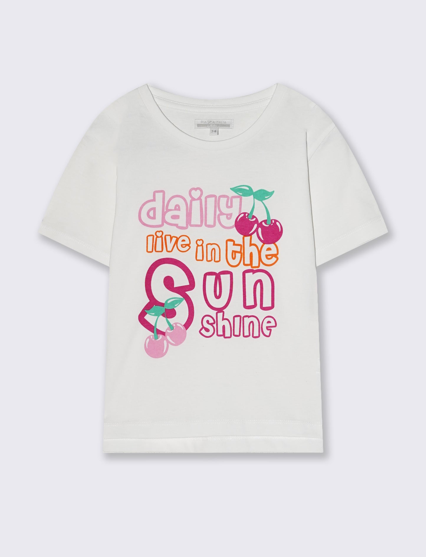 T- shirt mezza manica da bambina con stampa e spacchetti - Bianco
