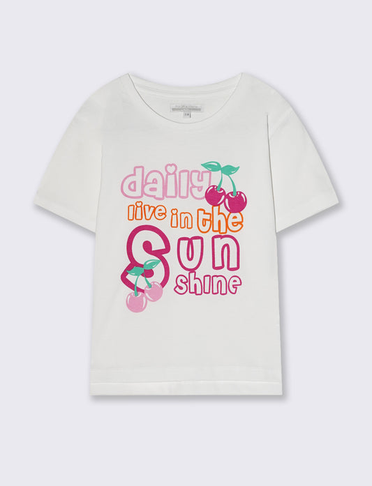 T-shirt bambina con stampa e spacchetti - Bianco