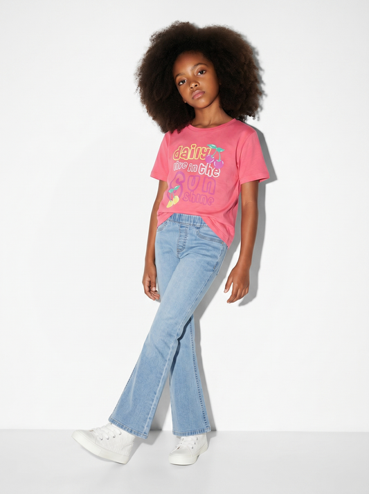 T-shirt bambina con stampa e spacchetti - Rosa big bubble