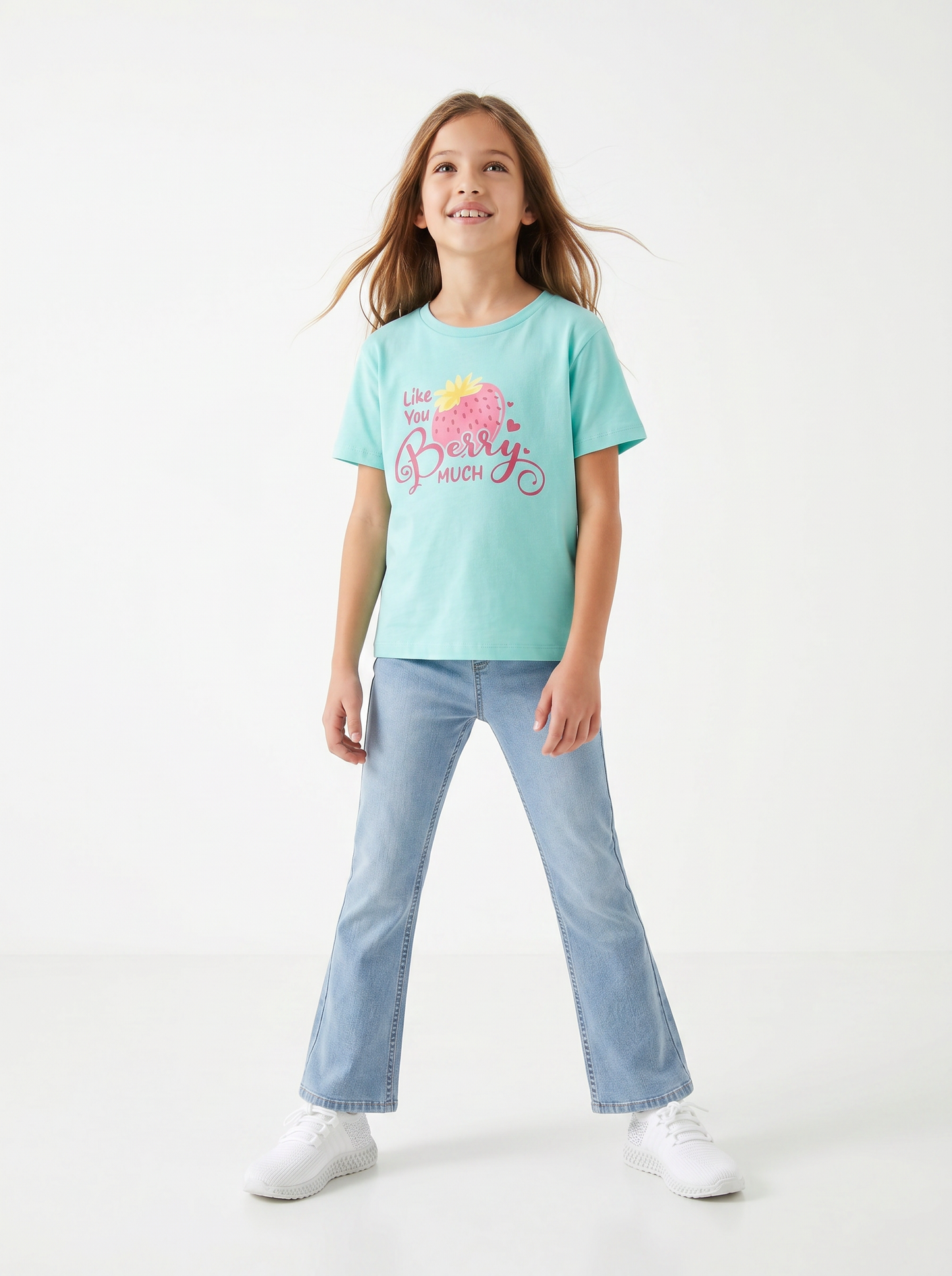 Girls' T-shirt with print and slits - Green