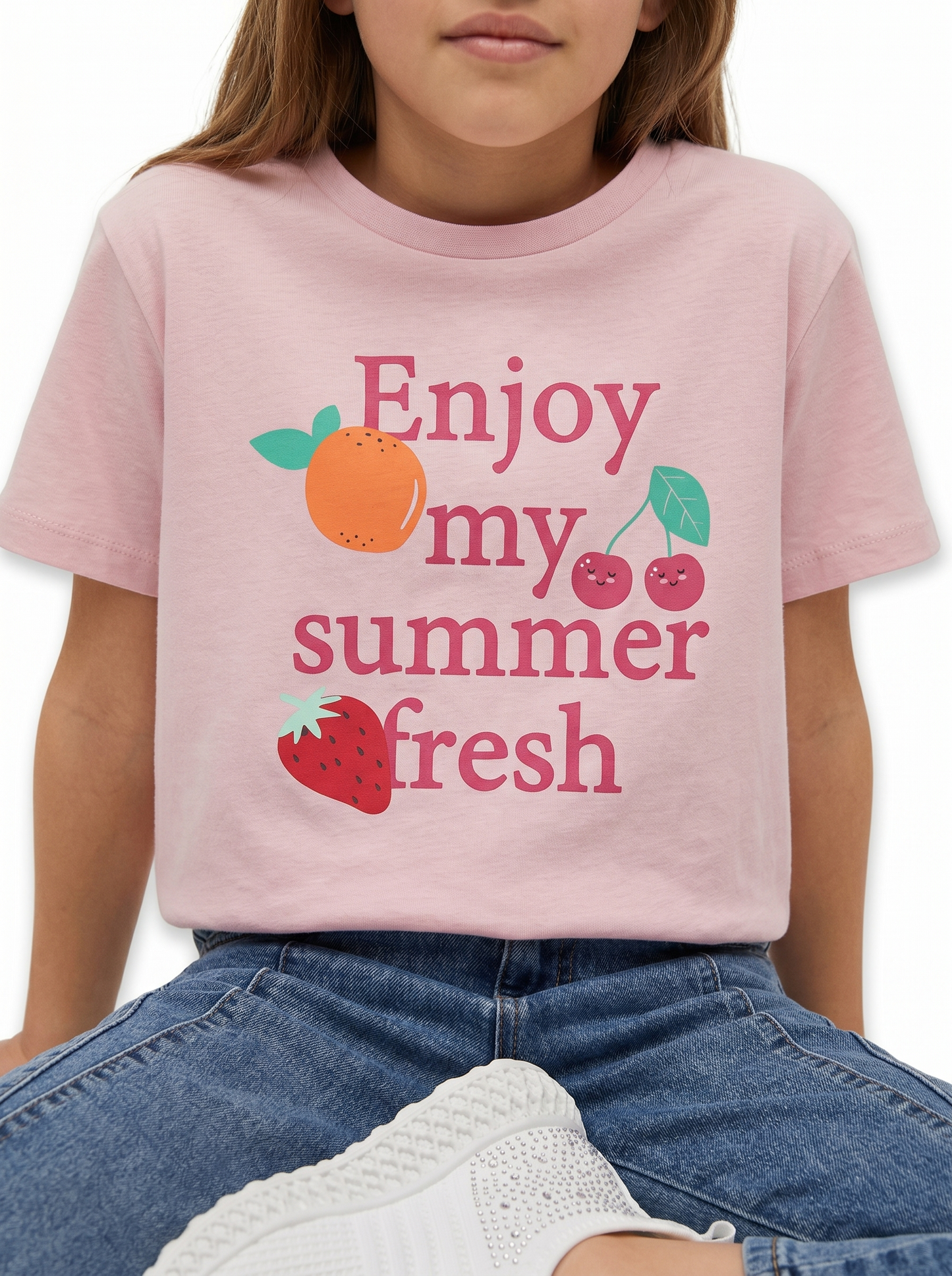 Girls' T-shirt with print and slits - Pink