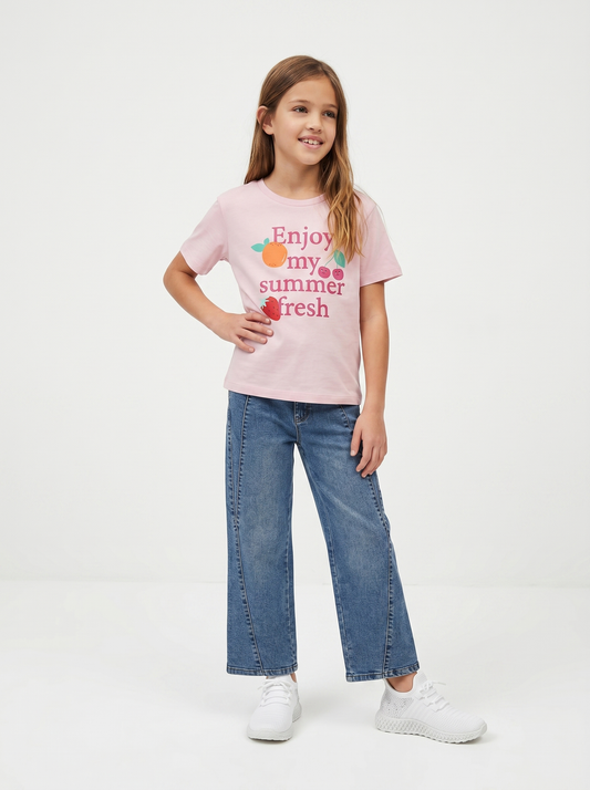 T-shirt bambina con stampa e spacchetti - Rosa