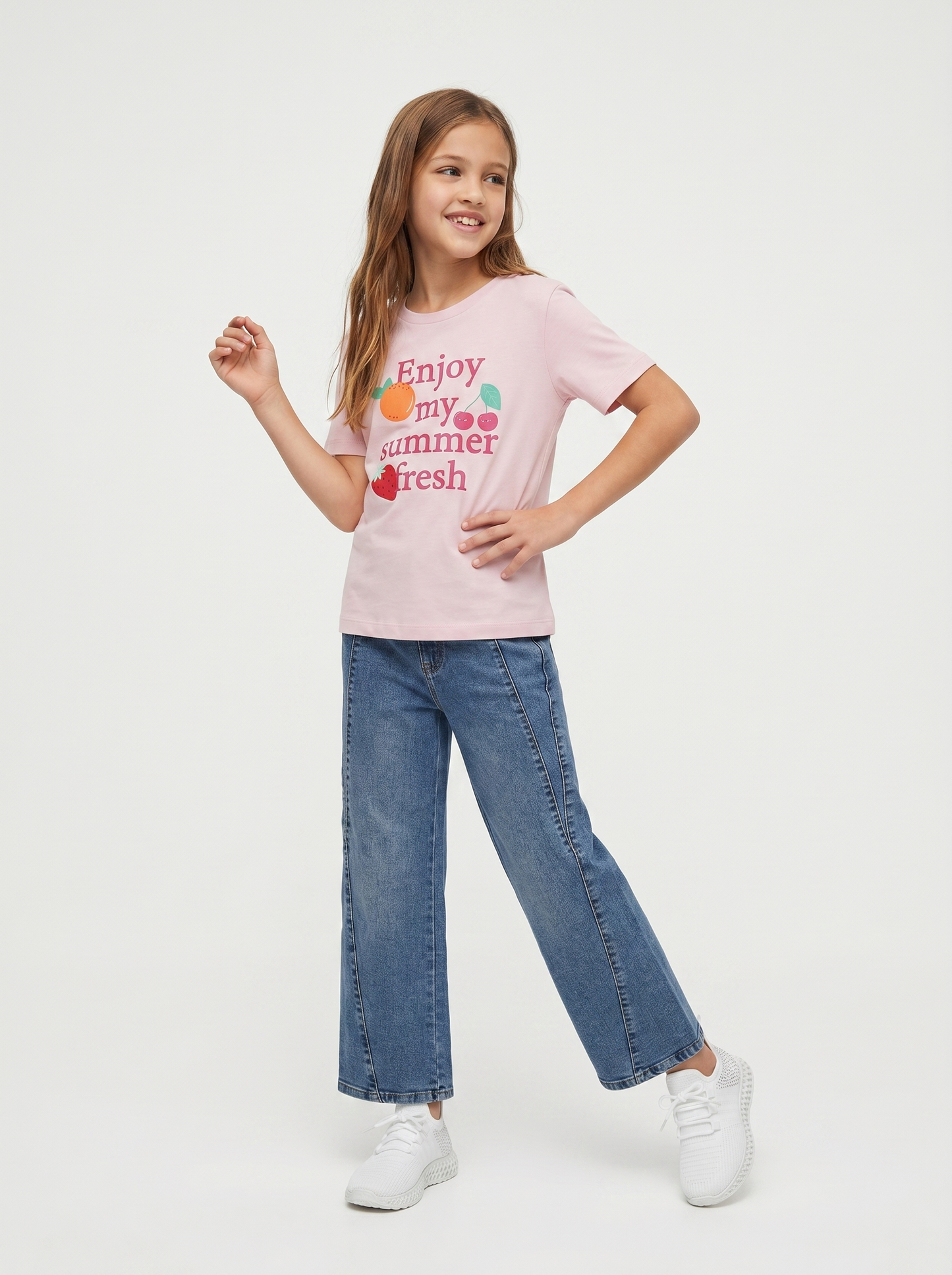 Girls' T-shirt with print and slits - Pink
