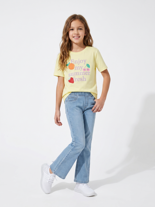T-shirt bambina con stampa e spacchetti - Giallo