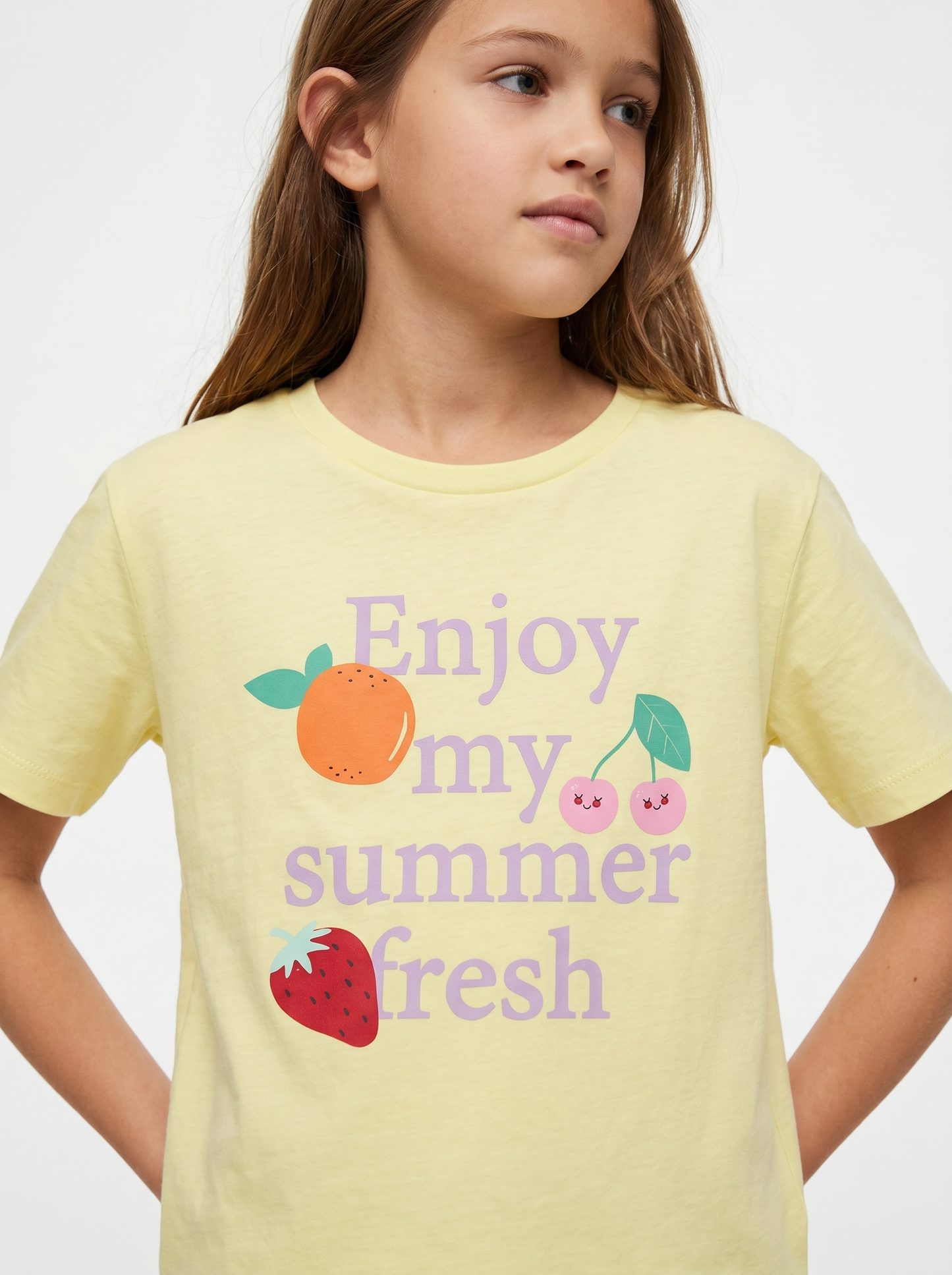 T-shirt bambina con stampa e spacchetti - Giallo