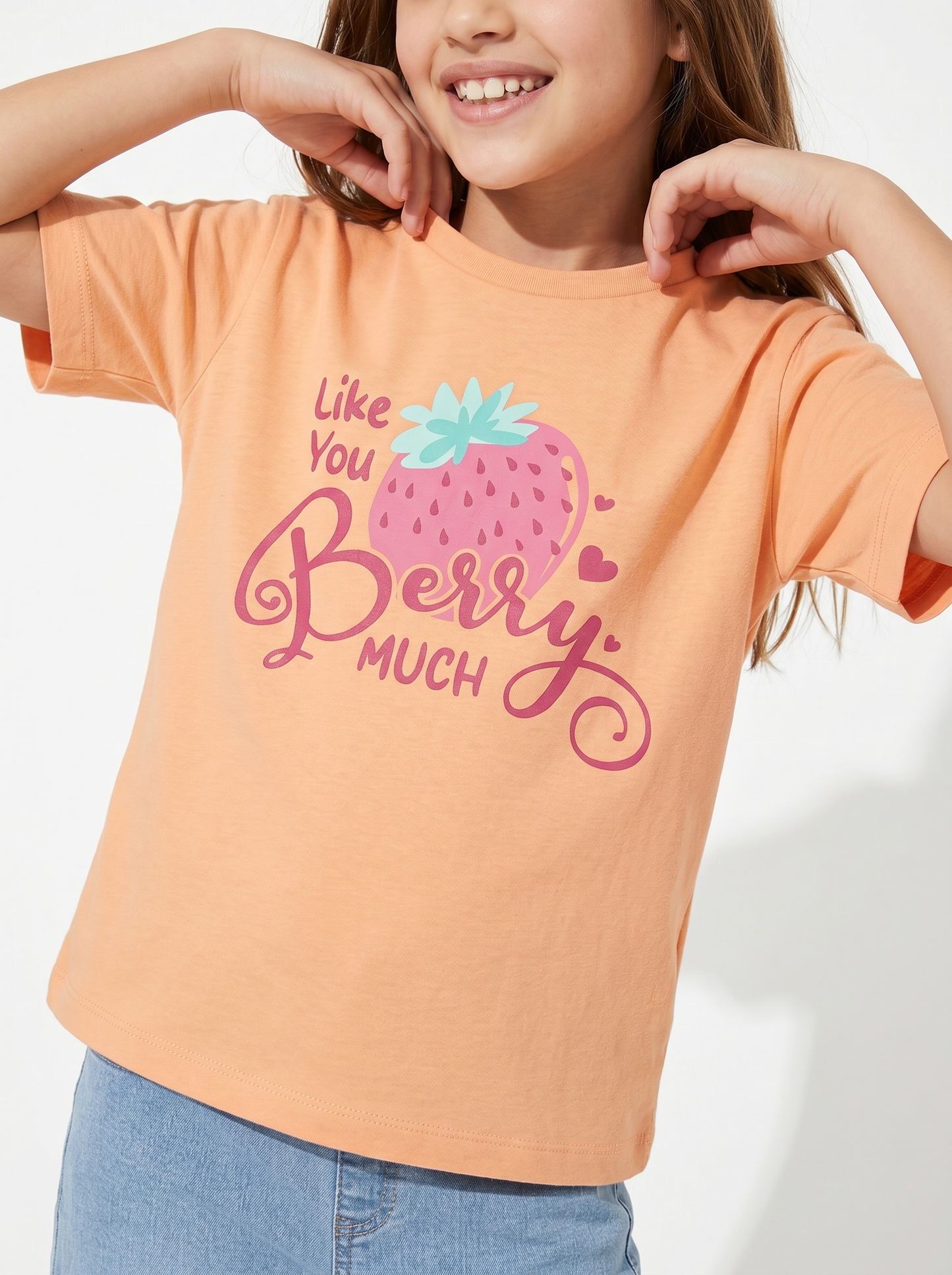 Girls' T-shirt with print and slits - Orange