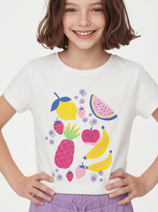 T-shirt estiva bambina con stampa lucida - Bianco