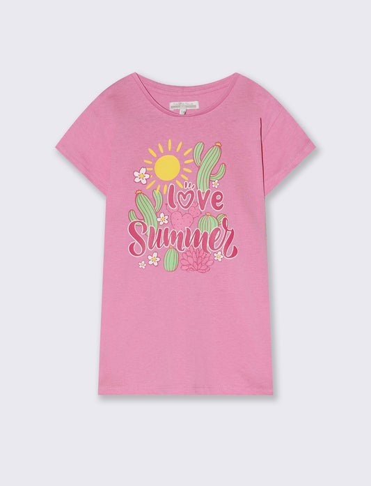 T-shirt estiva bambina con stampa lucida - Rosa