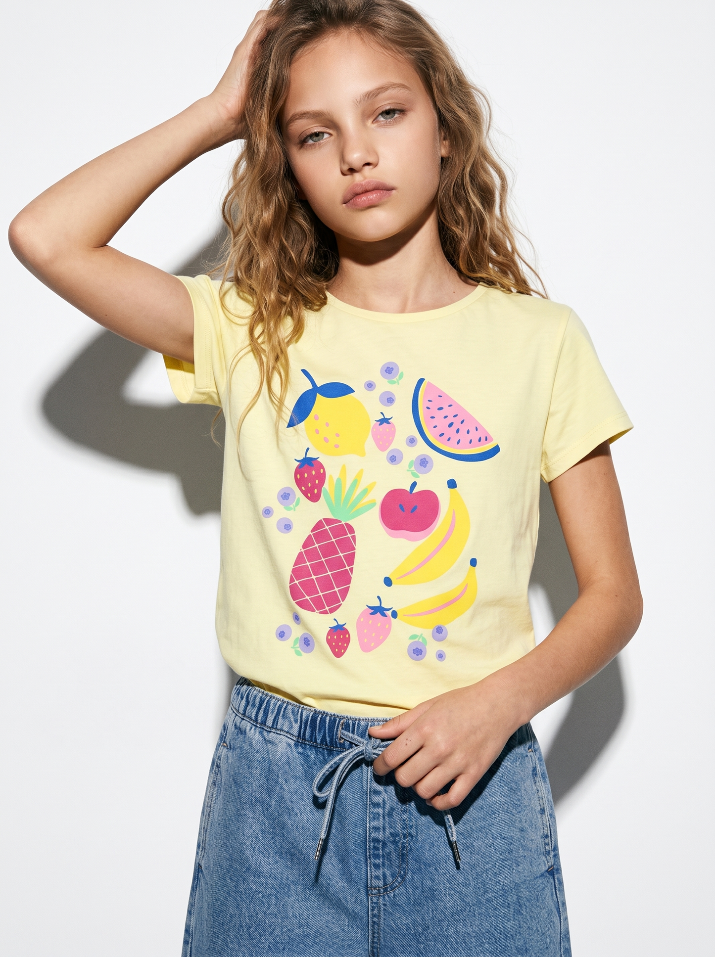 T-shirt estiva bambina con stampa lucida - Giallo