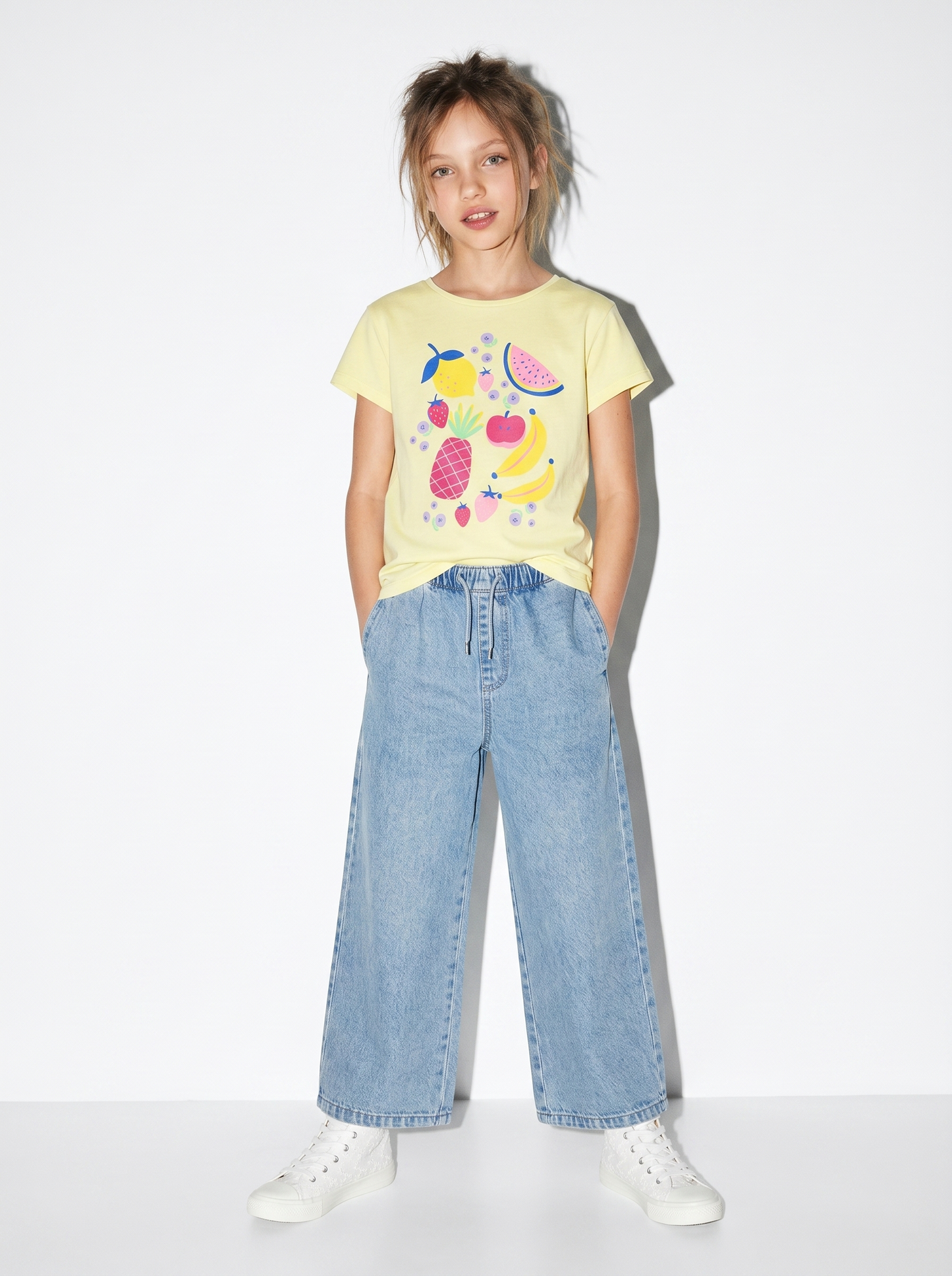 T-shirt estiva bambina con stampa lucida - Giallo