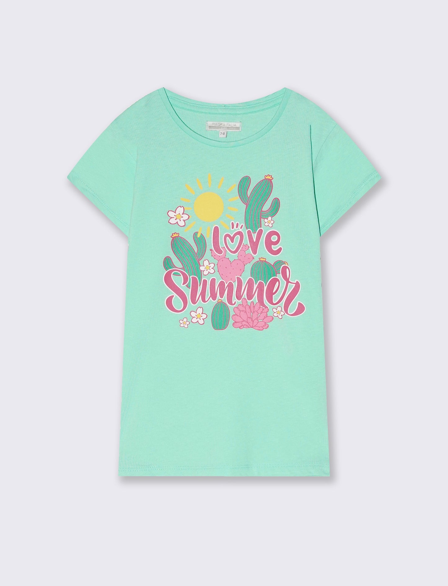 Summer T-shirt for girls with shiny print - Green