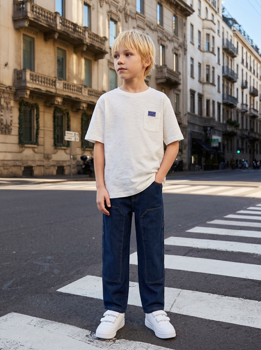 T-shirt girocollo con taschino originale - Bianco