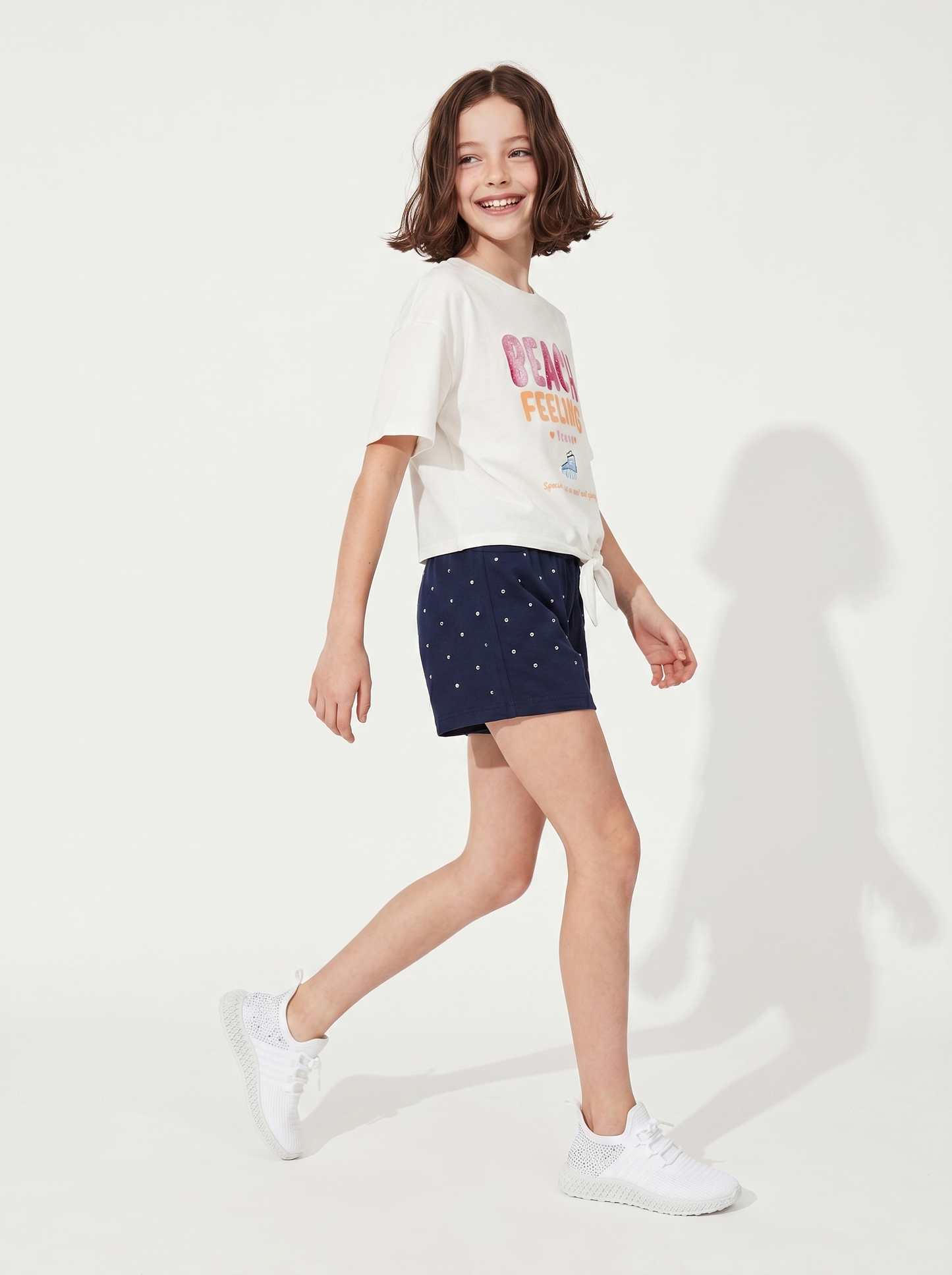 T-shirt da bambina con nodo sul davanti - Bianco