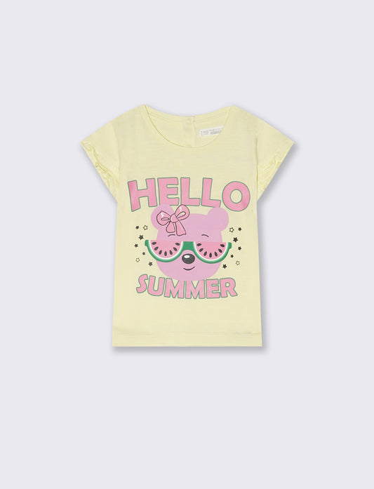 T-shirt in jersey con rouches e stampa - Giallo