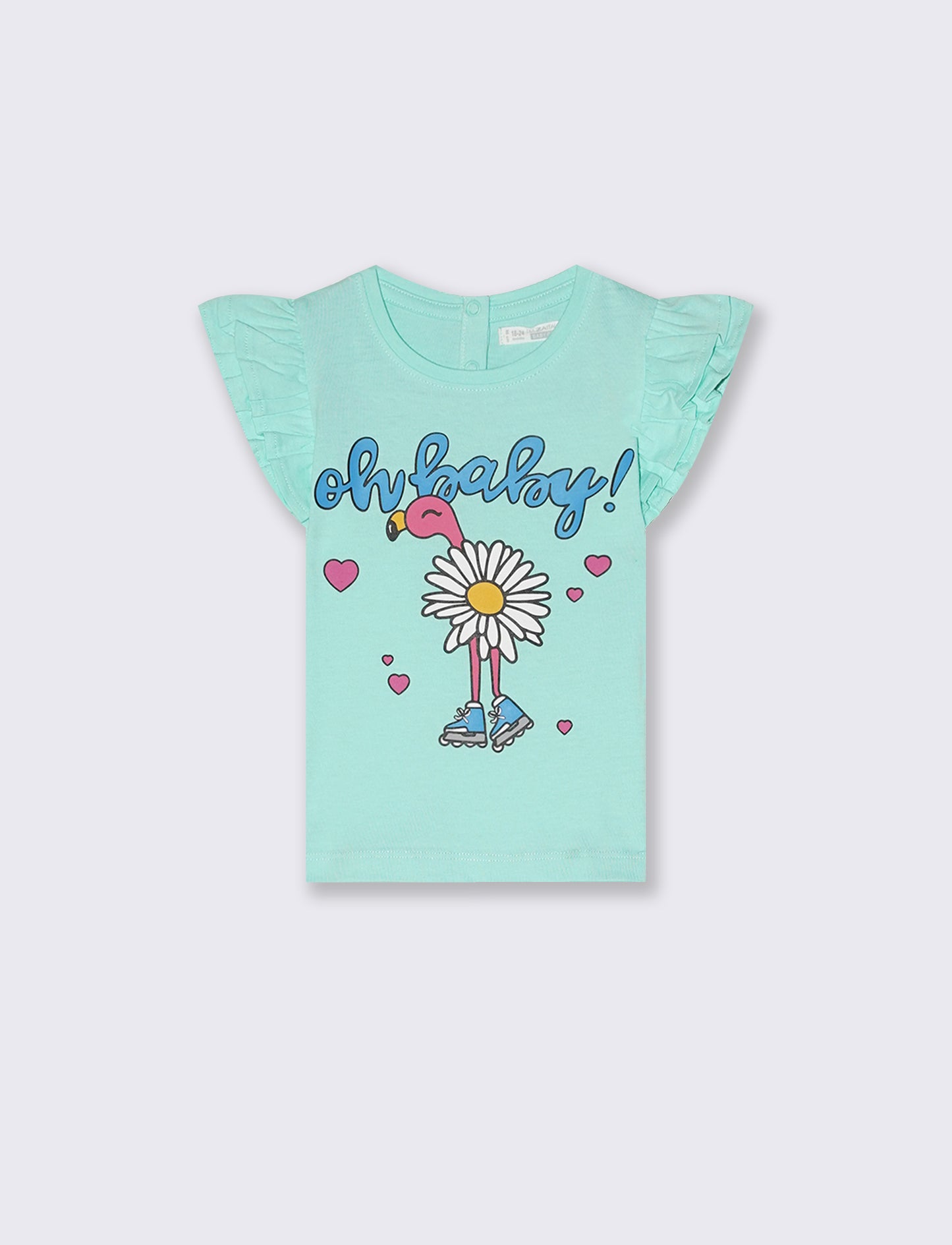T-shirt girocollo con rouches eleganti - Verde acqua
