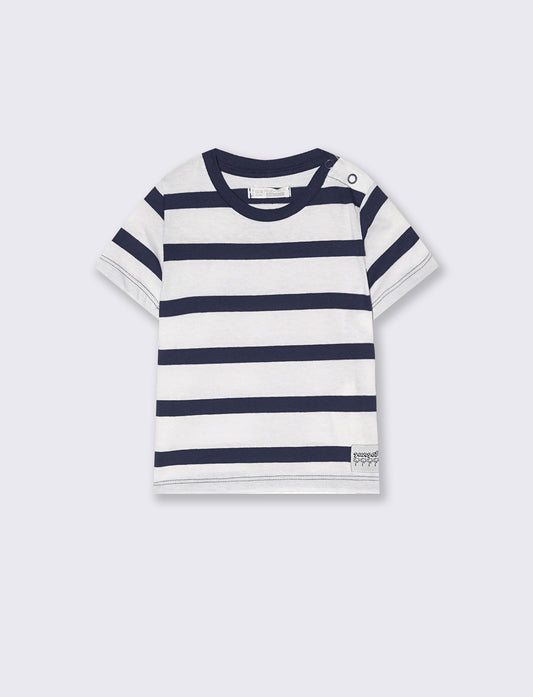 T shirt a righe girocollo manica corta - Blu