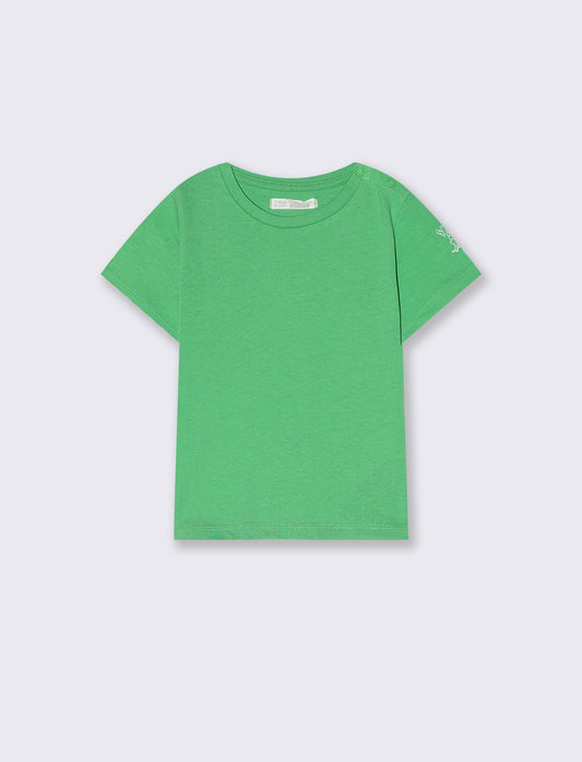 T-shirt mezza manica in cotone tinta unita - Verde prato