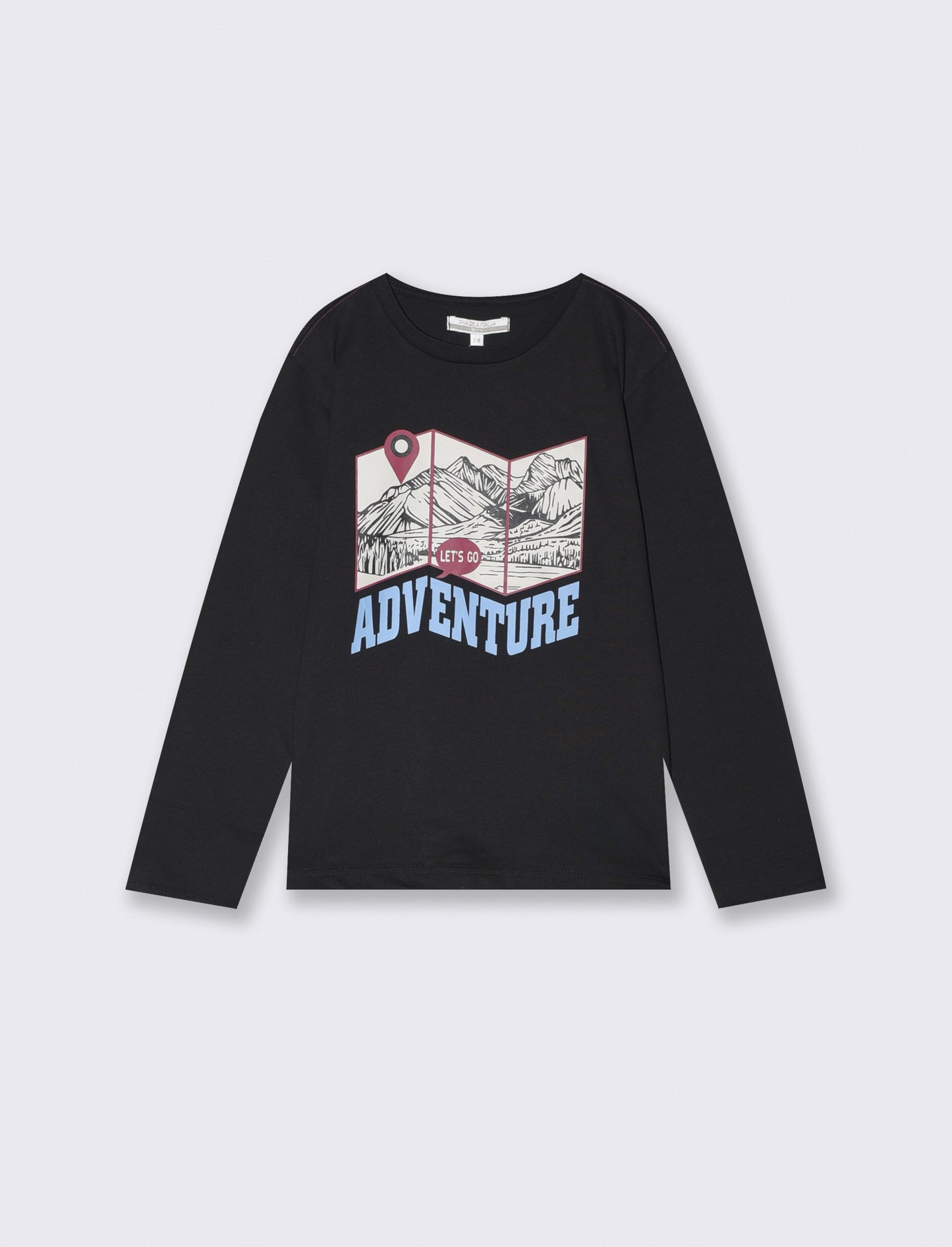 Long Sleeve Printed Cotton T-Shirt - Black