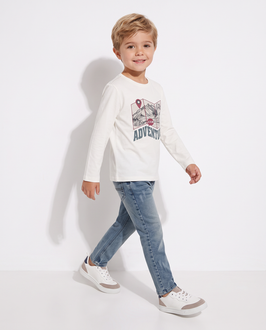 Long Sleeve Printed Cotton T-Shirt - White