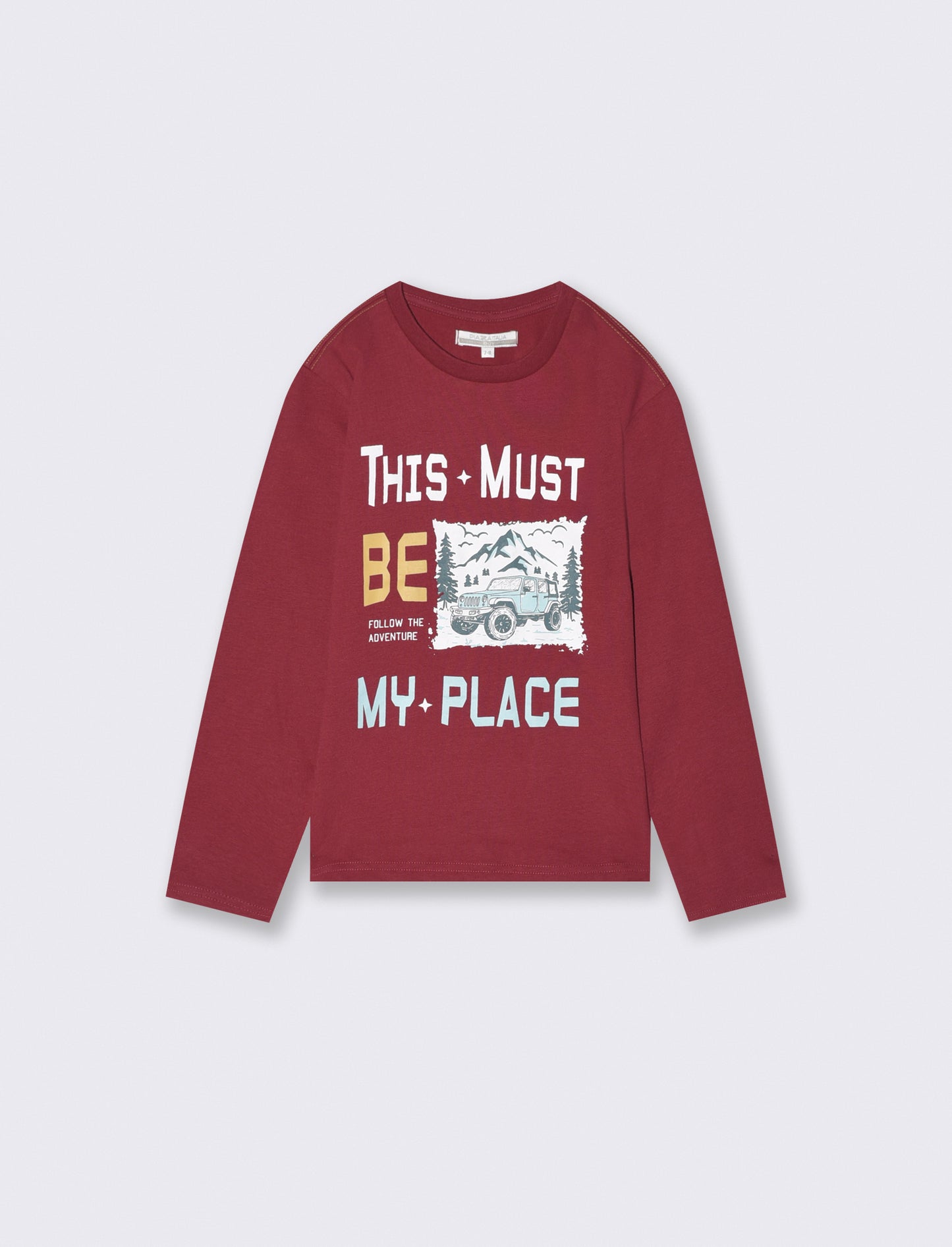 Long Sleeve Printed Cotton T-Shirt - Red