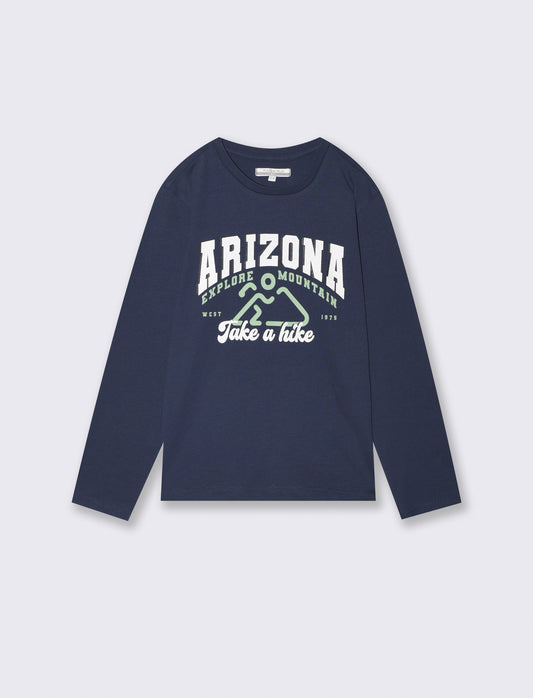 Long Sleeve T-Shirt with Print - Blue