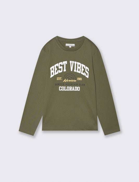 Long Sleeve T-Shirt with Print - Green