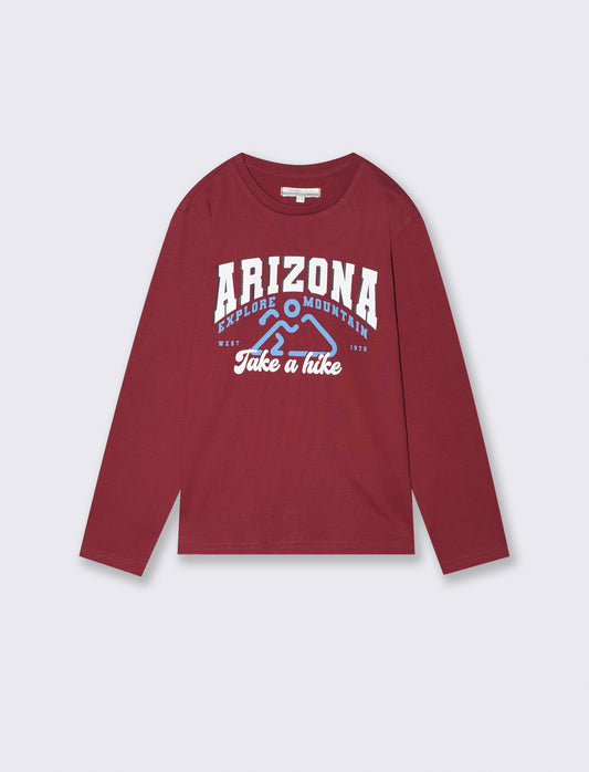 Long Sleeve T-Shirt with Print - Red
