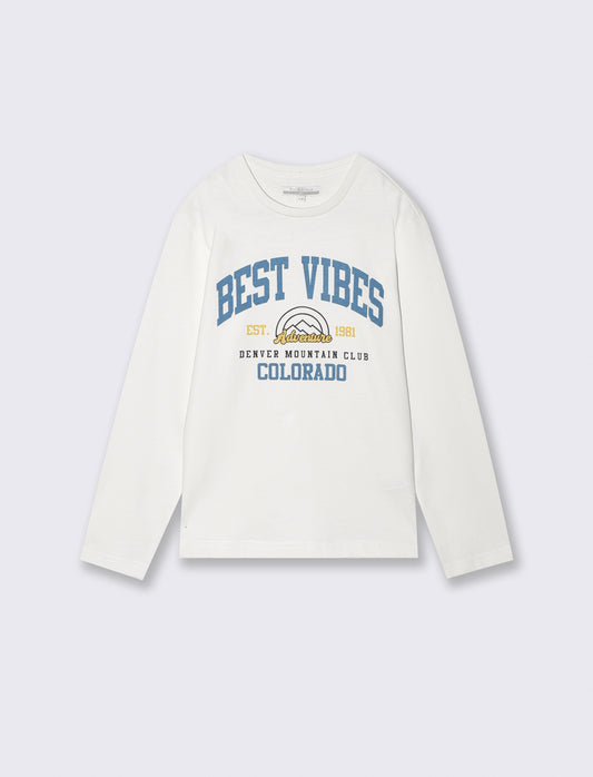 Long Sleeve T-Shirt with Print - White