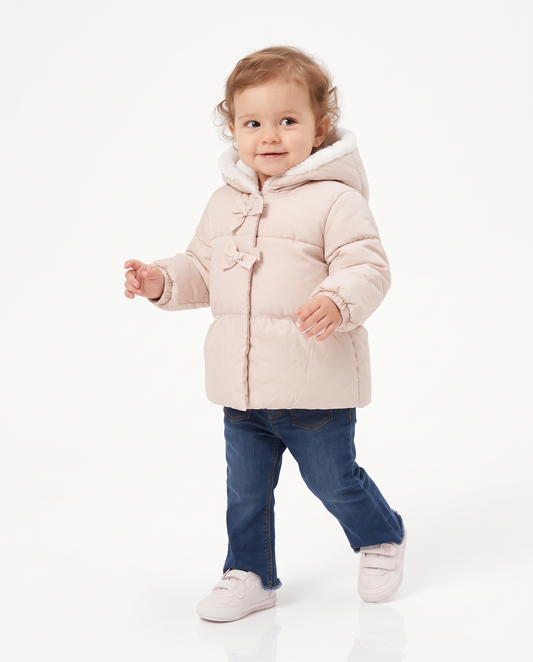 Warm jacket with bows and hood - Beige