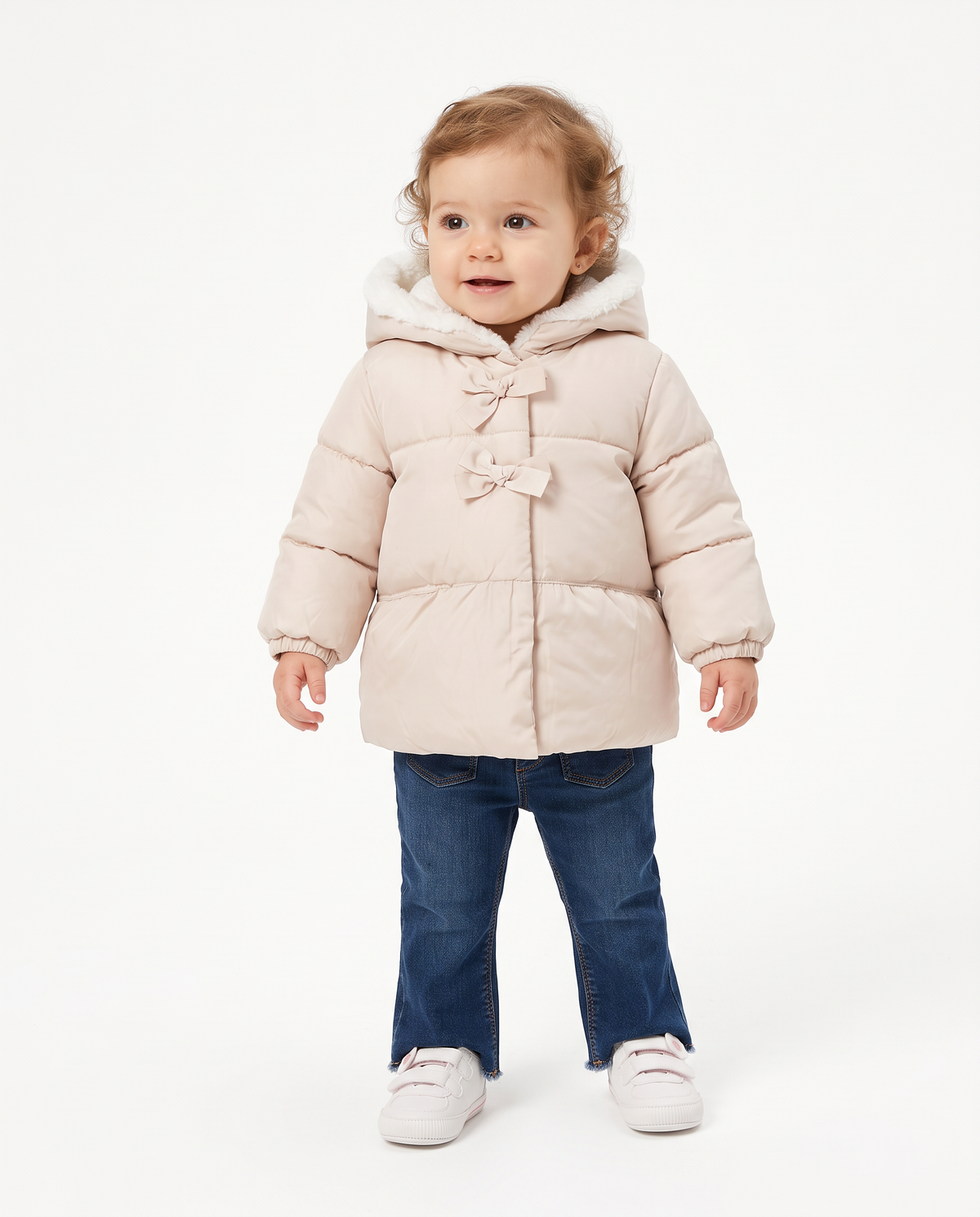 Warm jacket with bows and hood - Beige