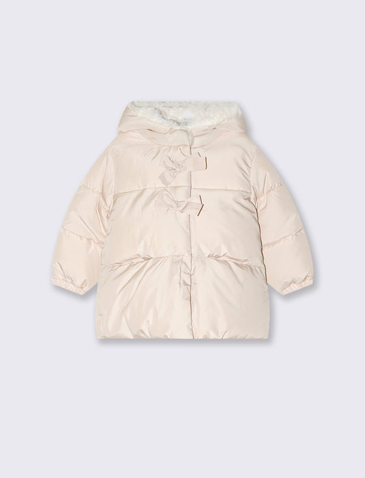 Giaccone caldo con fiocchi e cappuccio - Beige