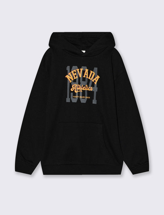 Felpa con cappuccio e stampa originale - Nero