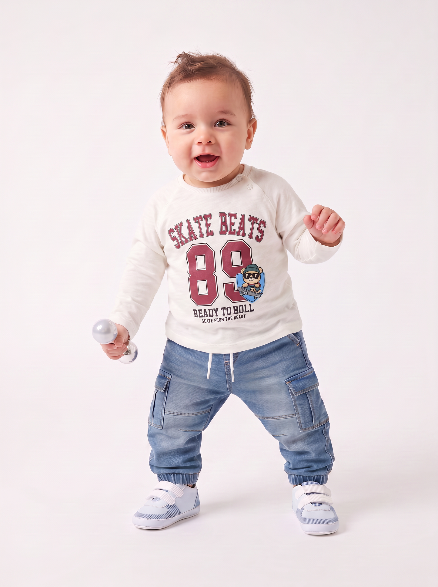 T-shirt neonato manica raglan con stampa - Bianco latte