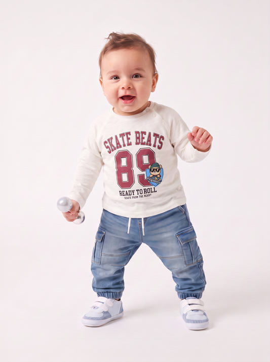 T-shirt neonato manica raglan con stampa - Bianco latte
