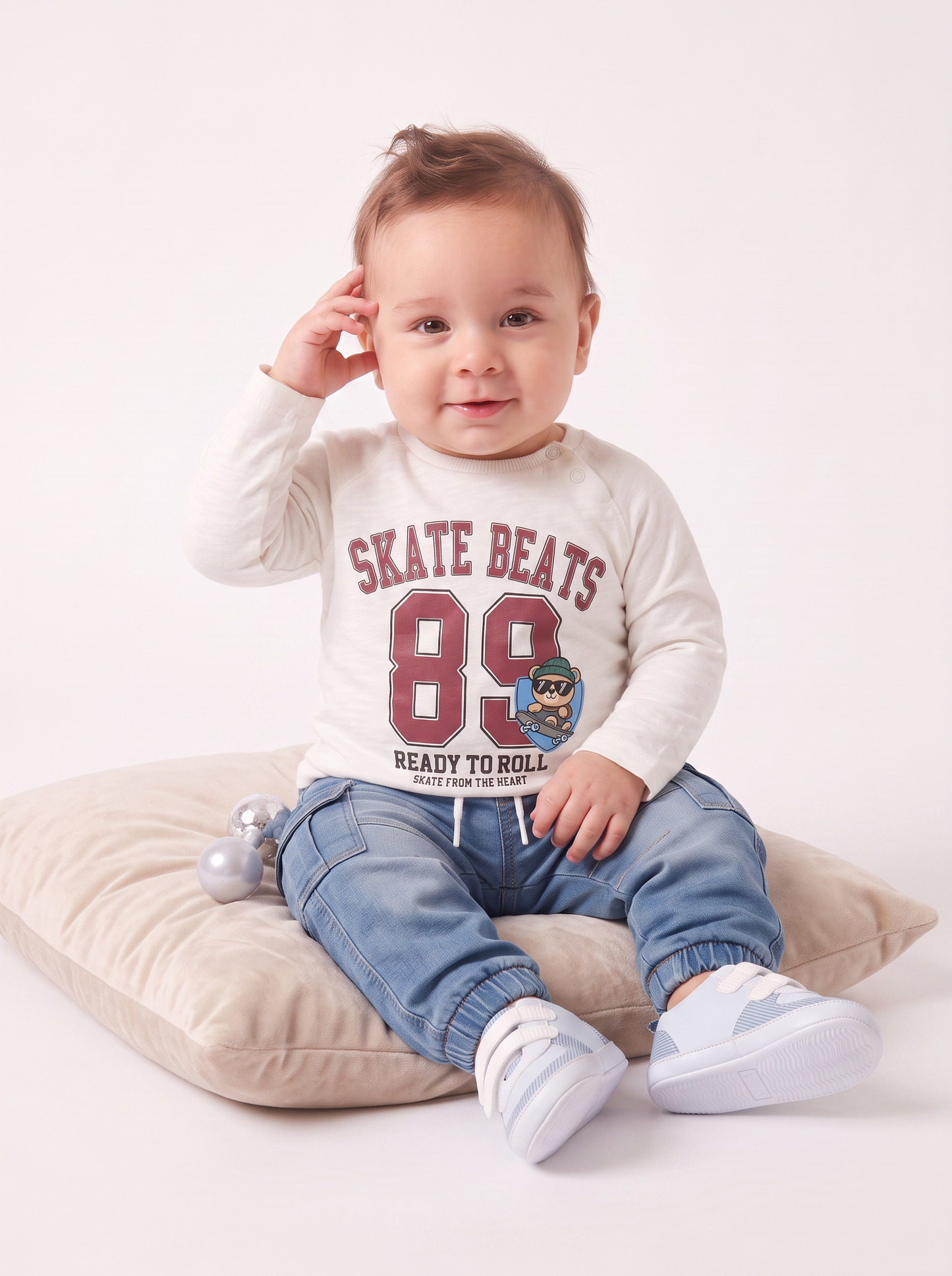 T-shirt neonato manica raglan con stampa - Bianco latte
