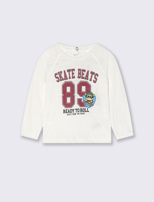 T-shirt neonato manica raglan con stampa - Bianco latte