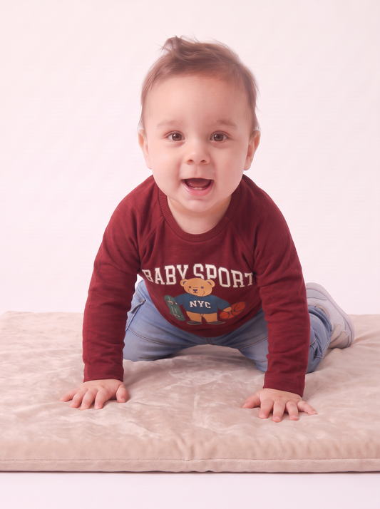 T-shirt neonato manica raglan con stampa - Bordeaux