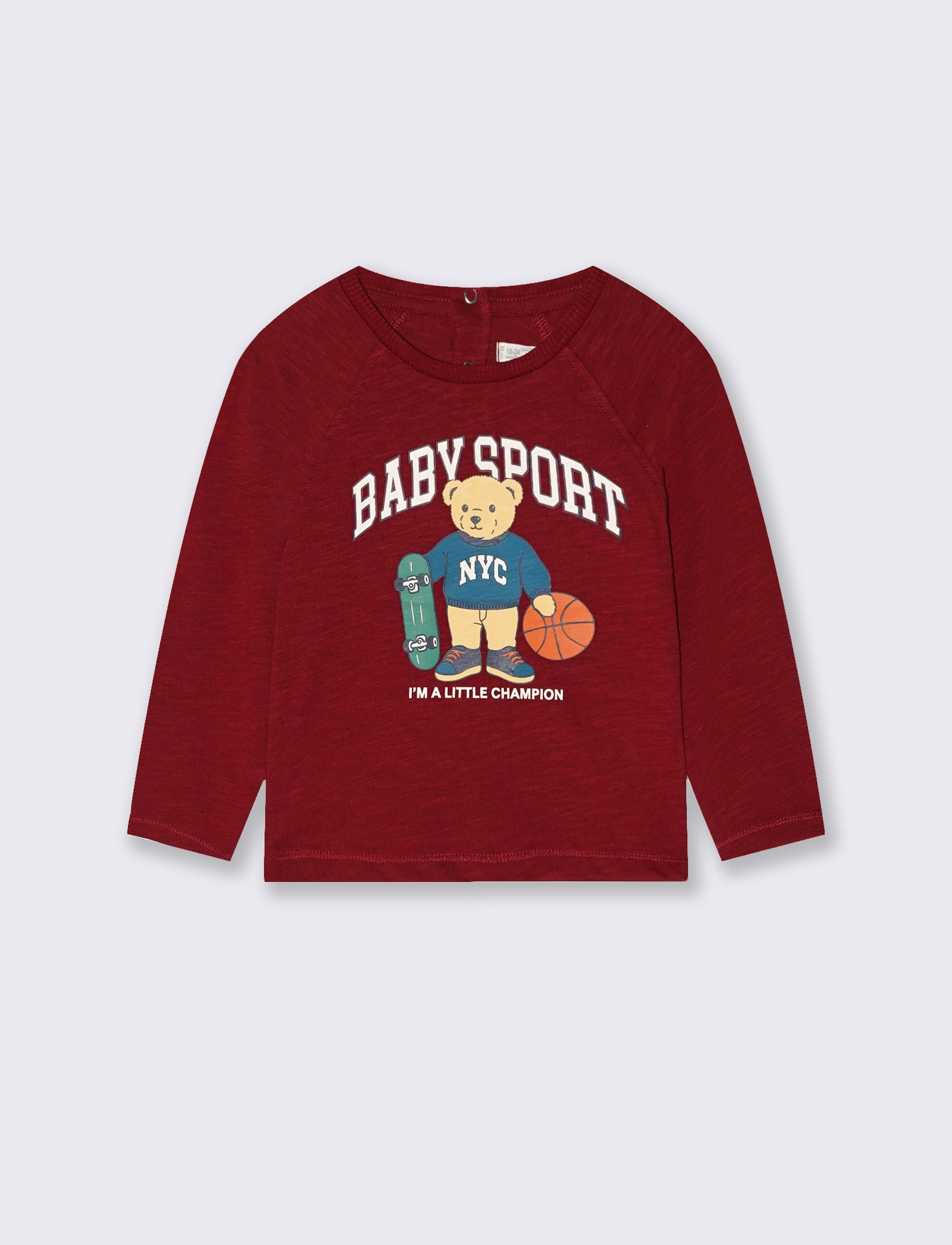 T-shirt neonato manica raglan con stampa - Bordeaux