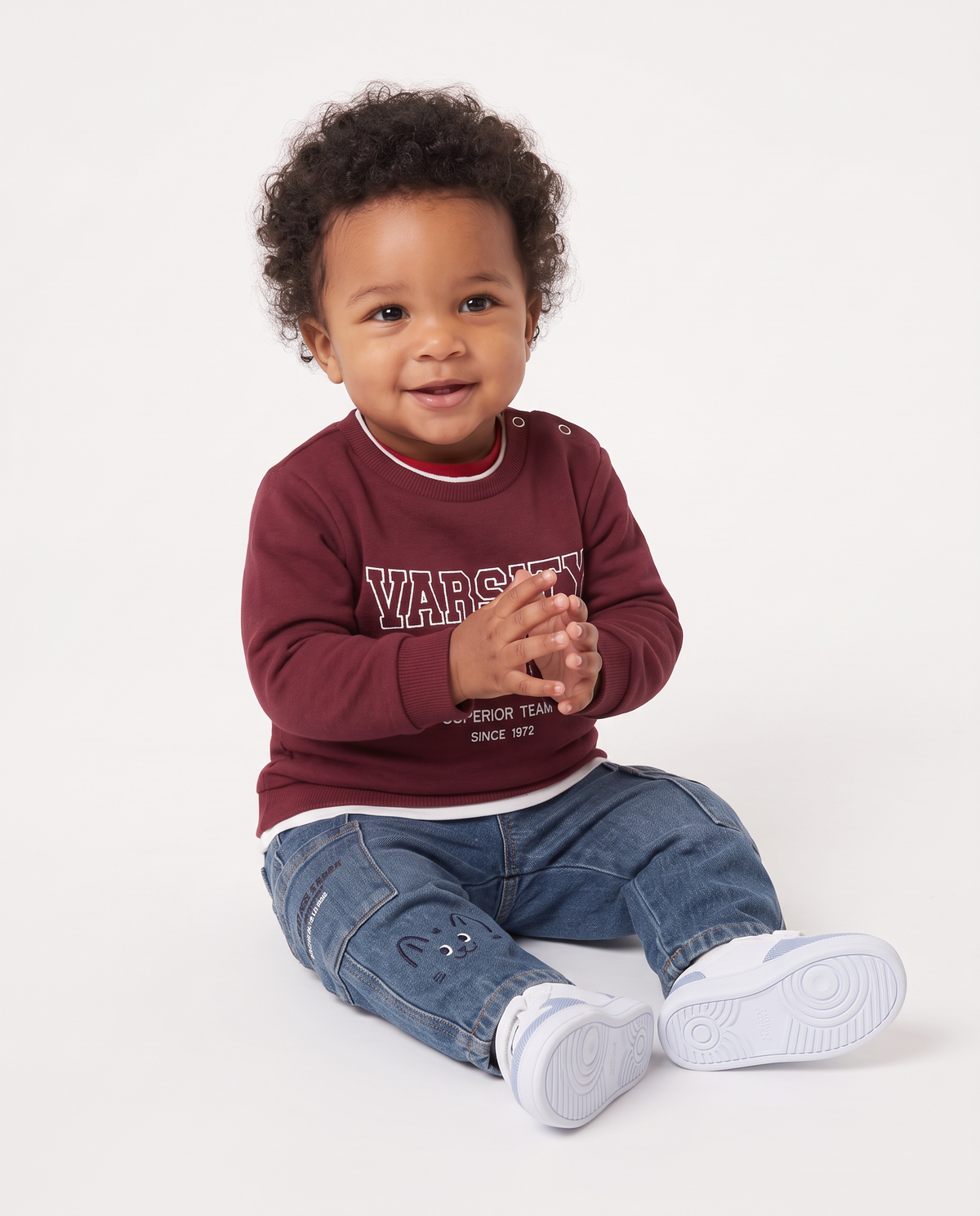 Crewneck sweatshirt with embroidery and inserts - Red