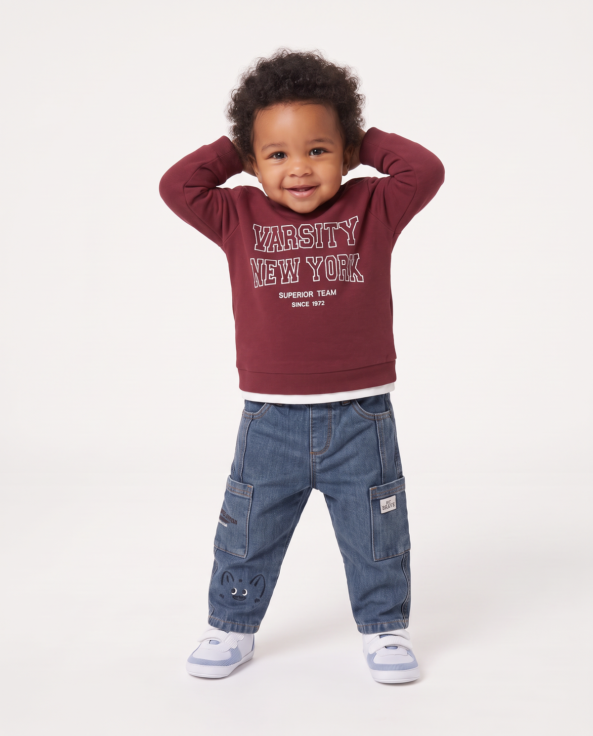 Crewneck sweatshirt with embroidery and inserts - Red