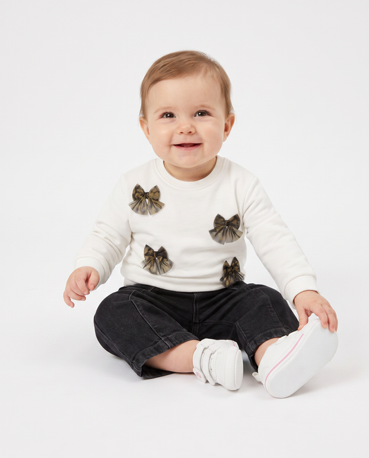 Printed Bow Crewneck Sweatshirt - White