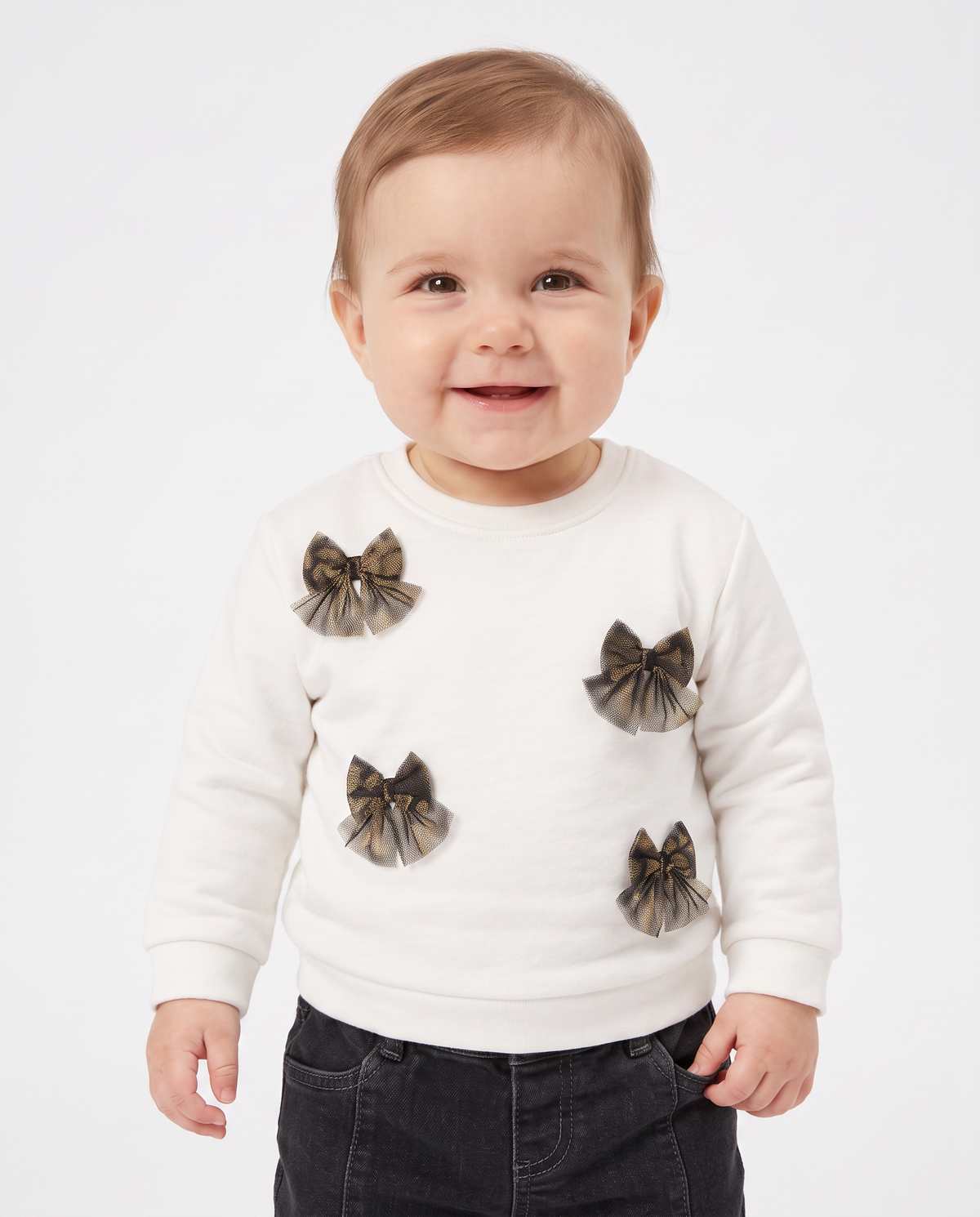 Printed Bow Crewneck Sweatshirt - White