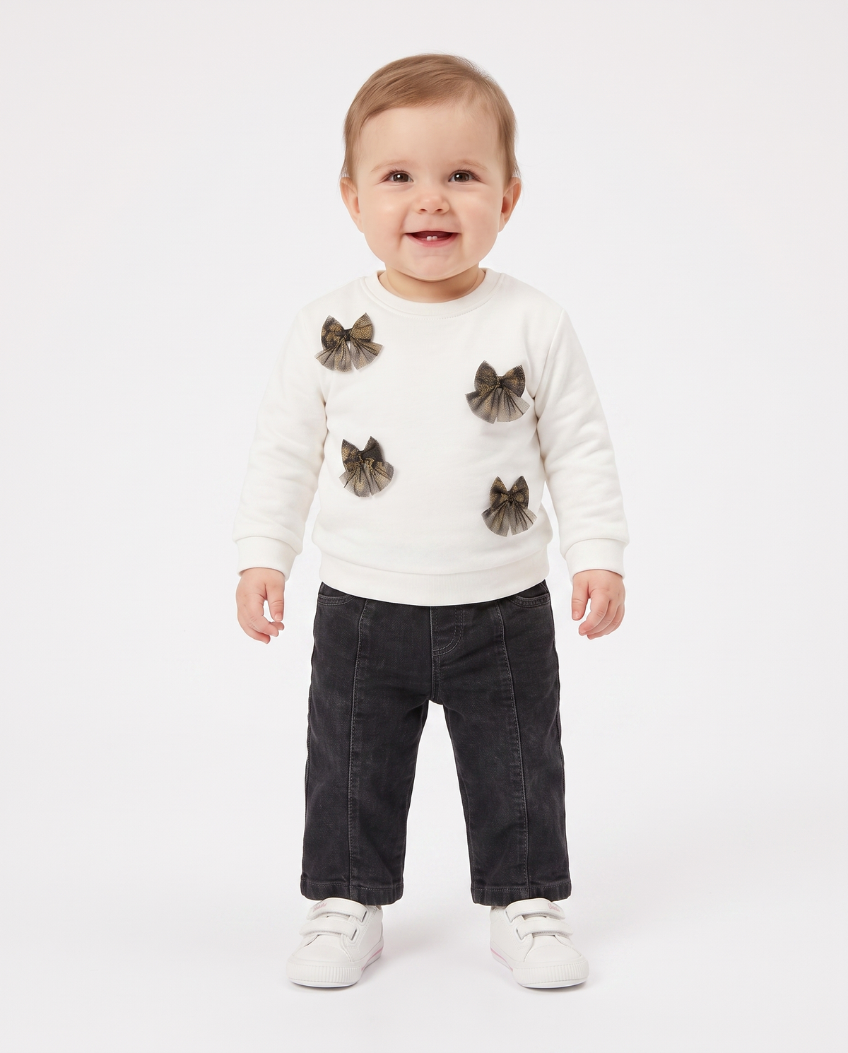 Printed Bow Crewneck Sweatshirt - White