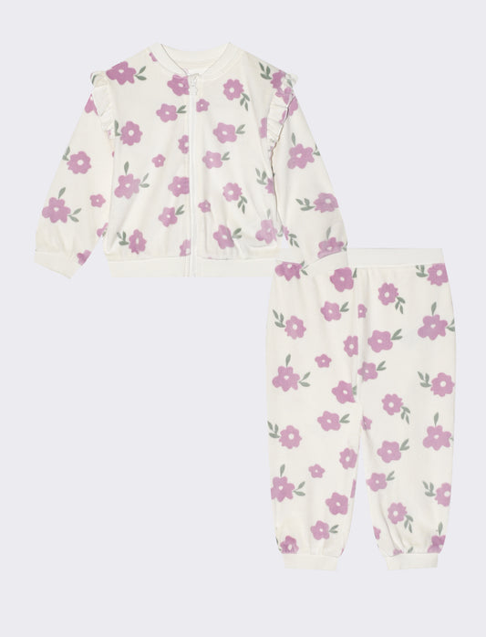 Tuta in ciniglia a fantasia per look casual - Bianco latte