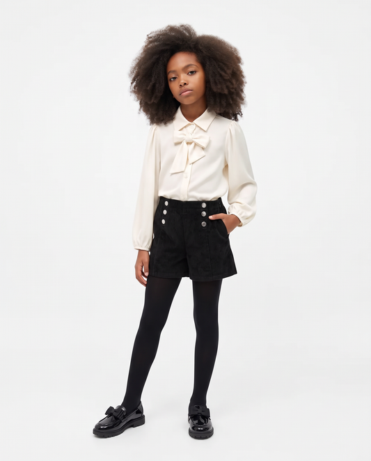 Velvet stretch shorts with pockets and pleats - Black