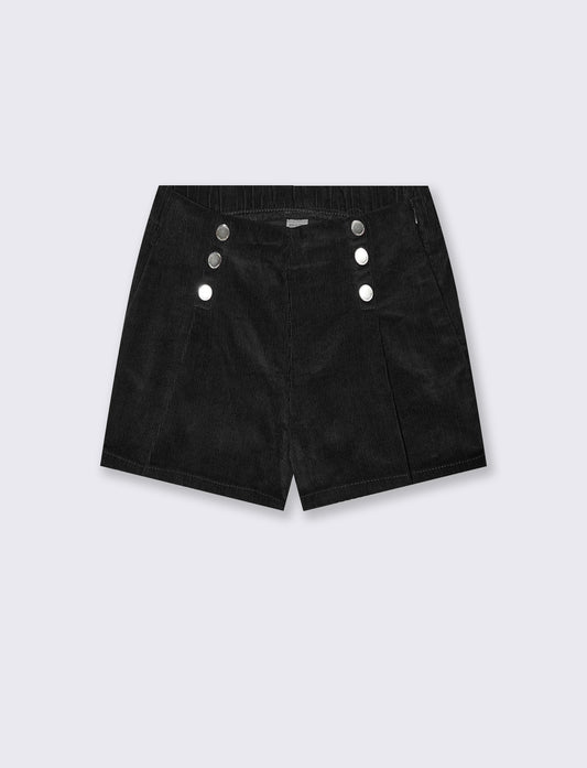 Short in velluto elastico con tasche e pieghe - Nero