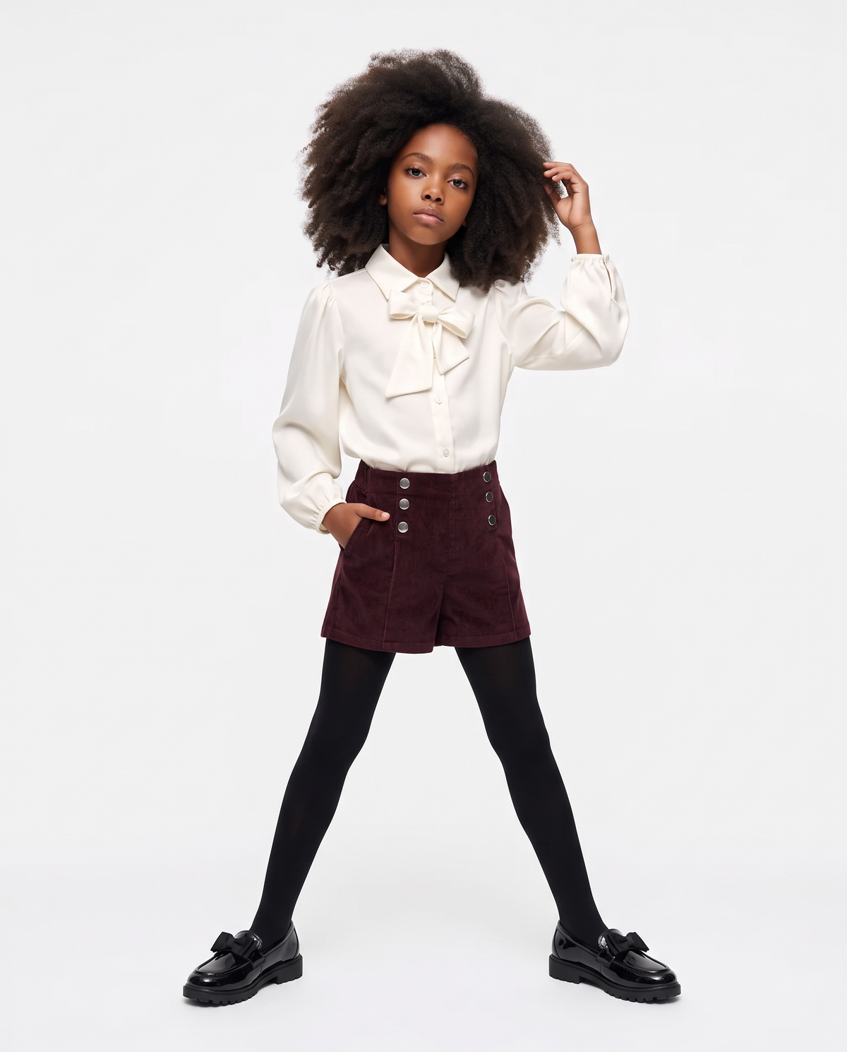 Short in velluto elastico con tasche e pieghe - Bordeaux