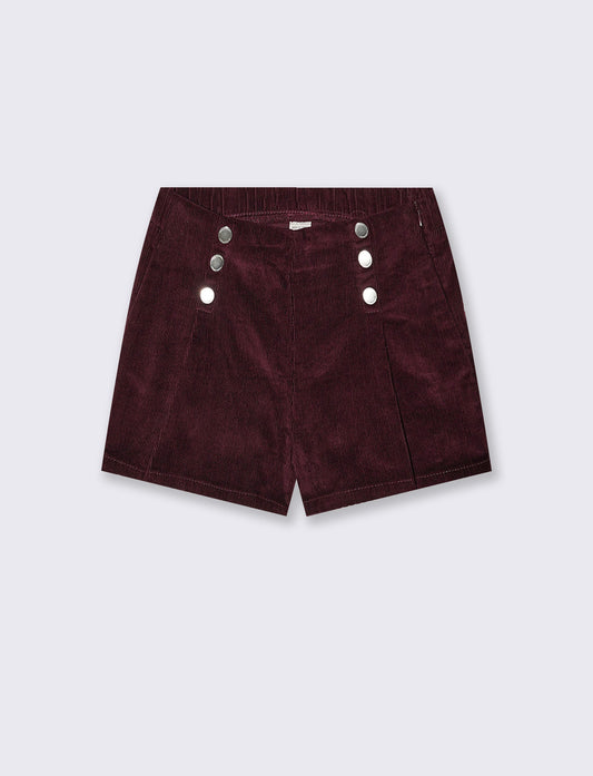 Short in velluto elastico con tasche e pieghe - Bordeaux